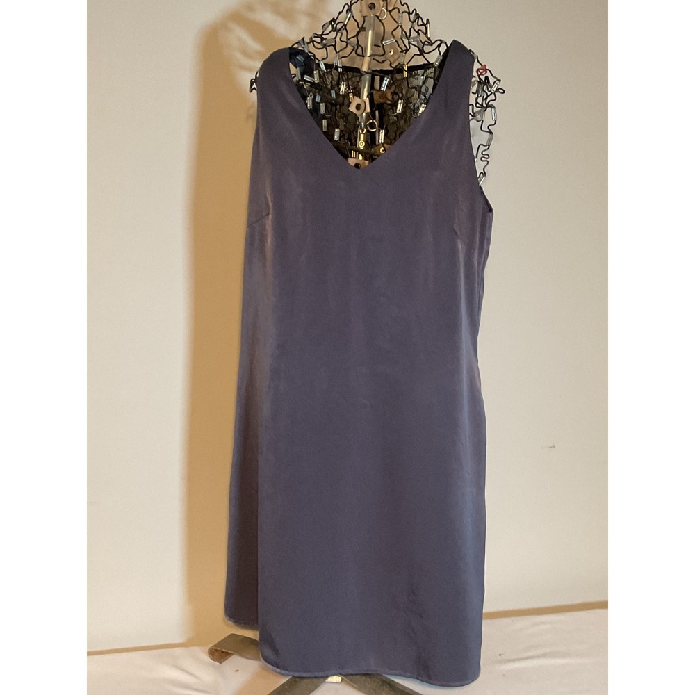 Collective Concepts Slate Blue Satin V-Neck Lace Back Shift Dress M‎